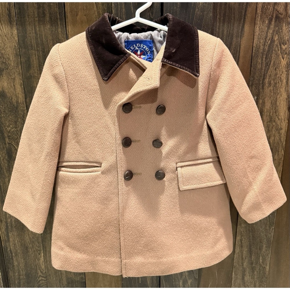 Fieldston Clothes Boys 4T Wool Pea Coat Khaki Brown Insulated Quilted Kids‎ VTG
